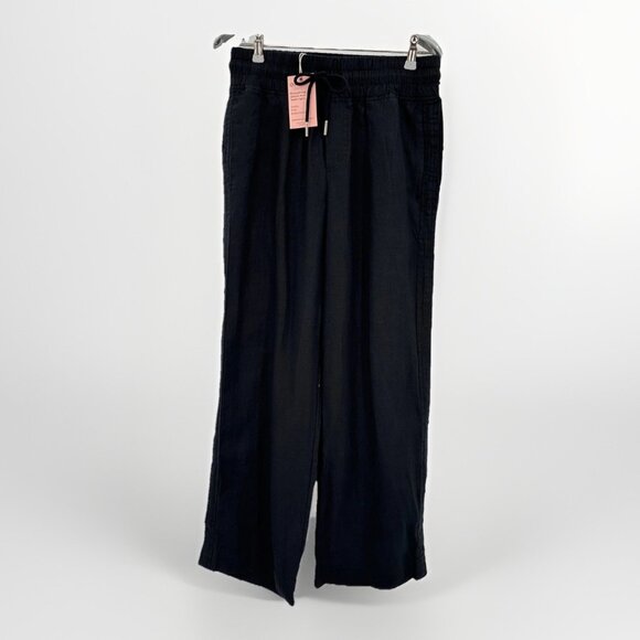 Quince European Linen Wide Leg Pants size M Women's in Black Drawstring Waist - Picture 1 of 6